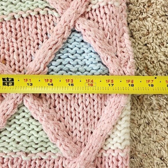 Vintage Pink Chunky Knit Sweater Vest 3D Knit Argyle 80s Pastel Fairy Kei Preppy - Picture 11 of 16